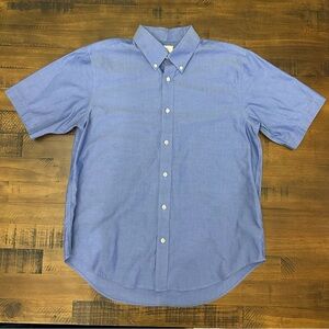 Lands End Shirt Boys Blue Button Down Short Sleeve 100% Cotton Size 18